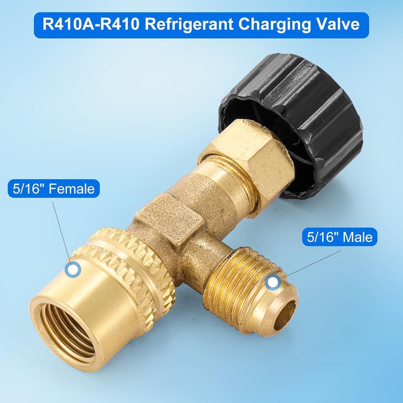 Tigbear R410 Refrigerant Charging Valve, Safety Flow Control Ball Valve, Brass Low Loss HVAC Fittings for R410 AC Manifold, Mini Split Air Conditioner Tool (5/16'' Male x 5/16'' Female) - Image 2